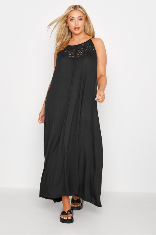 Plus Size  Curve Black Crochet Neckline Sleeveless Maxi Dress
