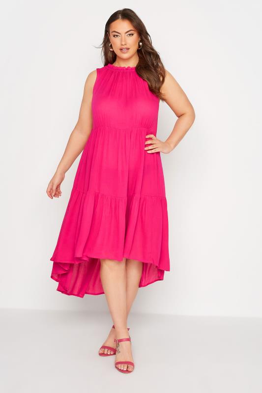Curve Hot Pink Sleeveless Crinkle Dress 2