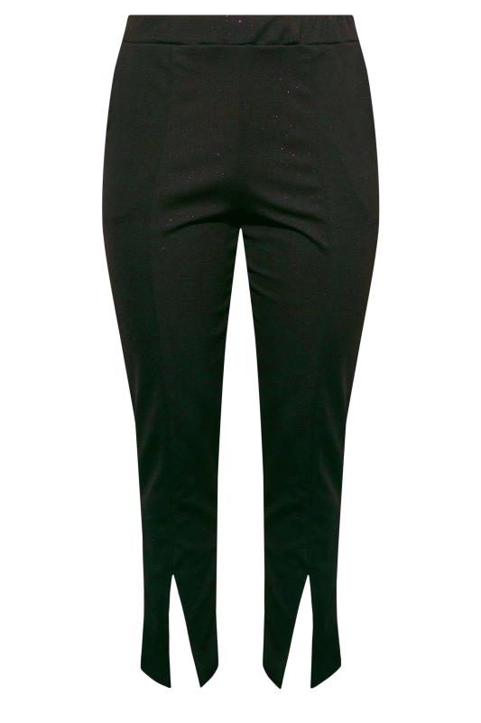 LIMITED COLLECTION Plus Size Black & Pink Glitter Split Hem Tapered Trousers | Yours Clothing 5