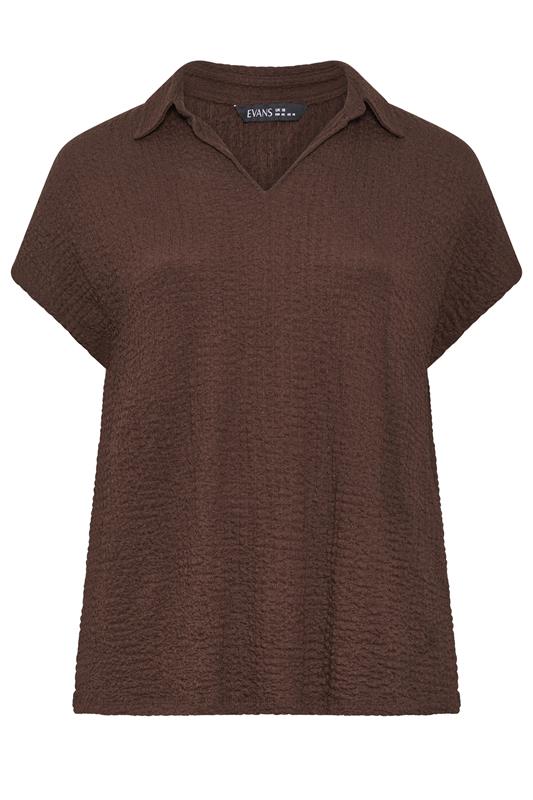 EVANS Plus Size Chocolate Brown Crinkle Short Sleeve Top | Evans 5