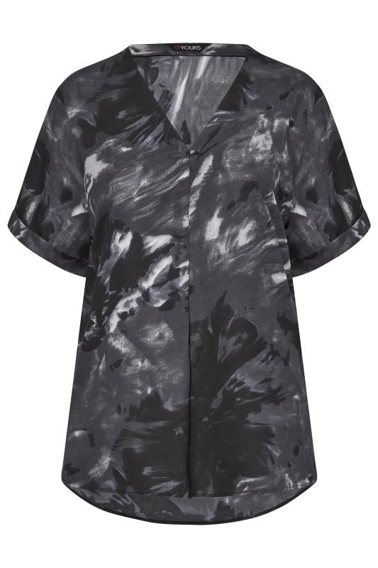 Plus Size Black Abstract Print Pleat Front V-Neck Top | Yours Clothing 6