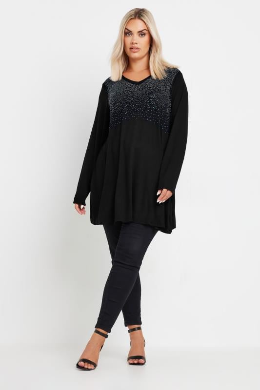 YOURS Plus Size Black Stud Embellished Top | Yours Clothing 2