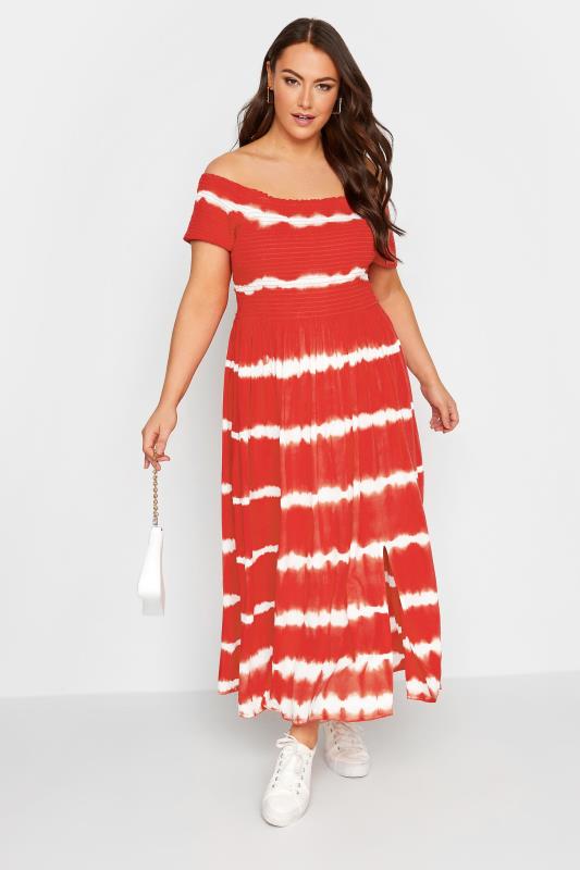 Plus Size Red Tie Dye Bardot Maxi Dress | Yours Clothing 2