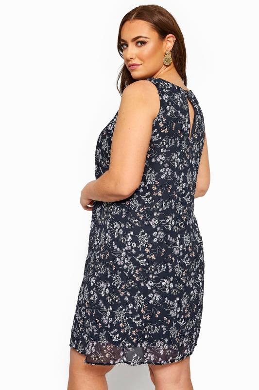 Navy Floral Chiffon Shift Dress | Yours Clothing