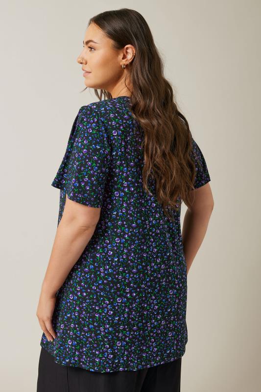 EVANS Plus Size Navy Blue Ditsy Floral Angel Sleeve Top | Evans 4