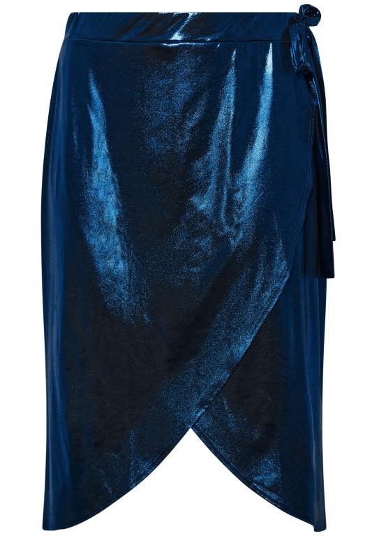 LIMITED COLLECTION Plus Size Cobalt Blue Foil Wrap Skirt | Yours Clothing 4
