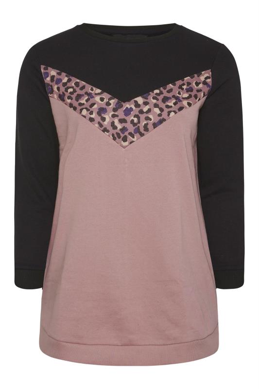 Plus Size Curve Black & Pink Leopard Print Colour Block Sweatshirt | Yours Clothing  5
