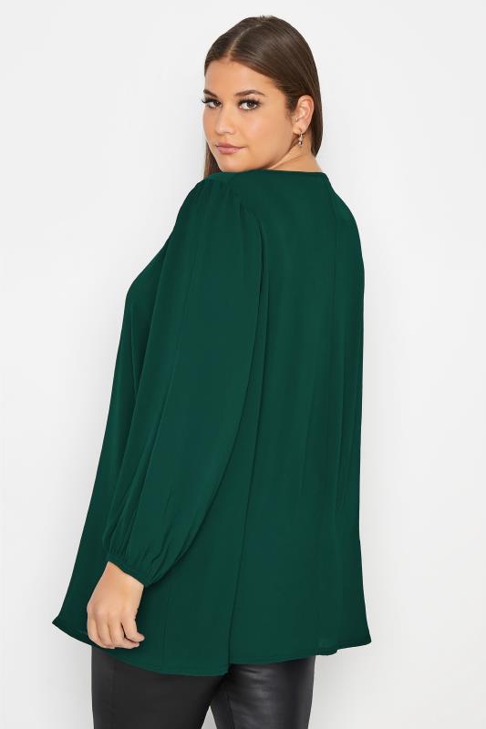 YOURS LONDON Forest Green Keyhole Balloon Sleeve Blouse_C.jpg