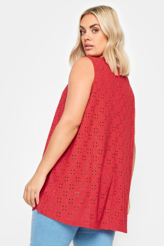 YOURS Plus Size Red Broderie Anglaise Swing Vest Top | Yours Clothing 4