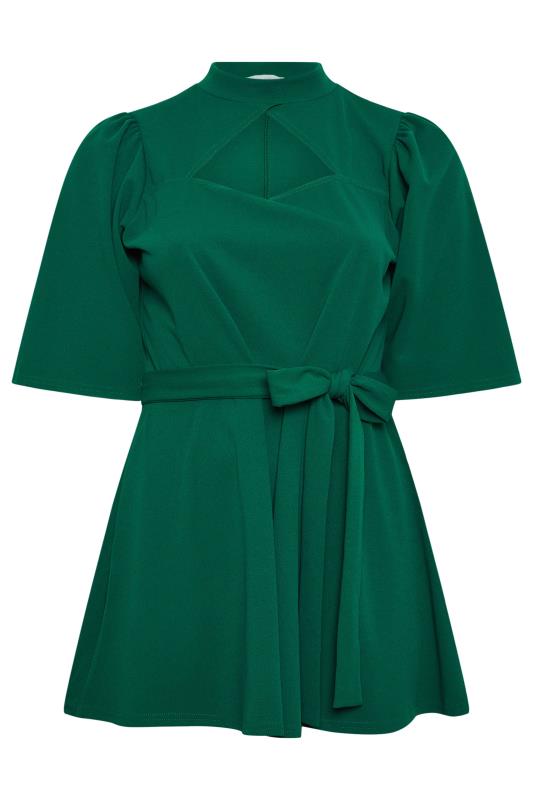 YOURS LONDON Plus Size Green Cut Out Detail Peplum Top | Yours Clothing 5