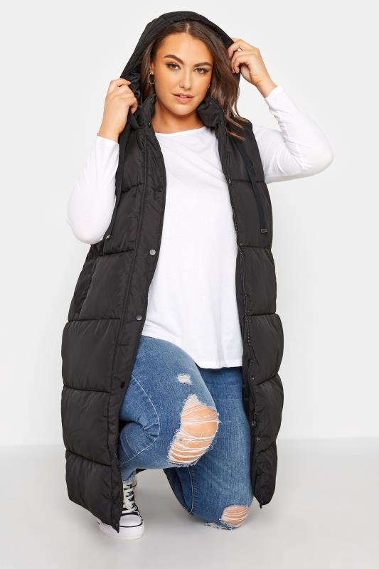 Plus Size Black Maxi Panelled Puffer Gilet | Yours Clothing 4