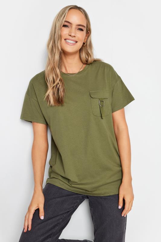 LTS Tall Khaki Green Utility Pocket Cotton T-Shirt | Long Tall Sally 1