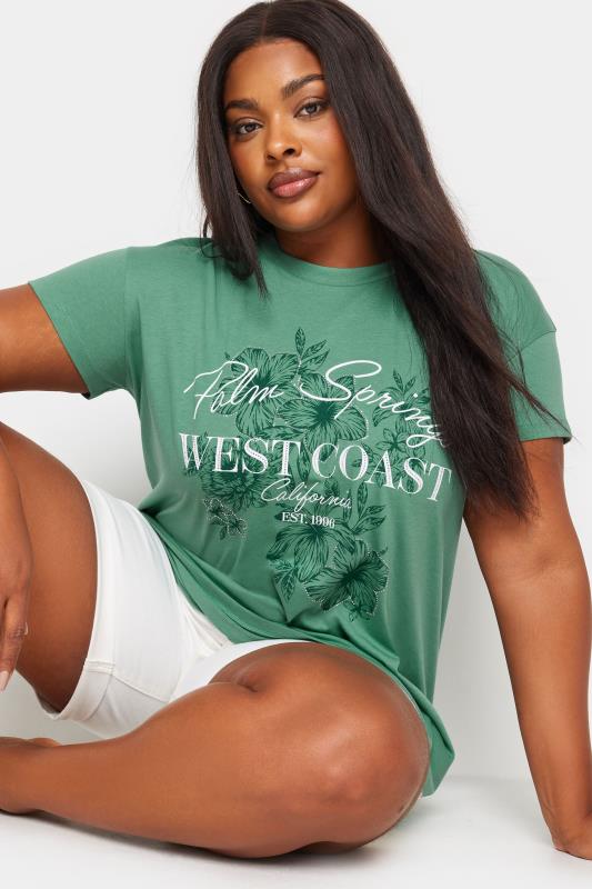 YOURS Plus Size Green 'Palm Springs' Slogan T-Shirt | Yours Clothing 5