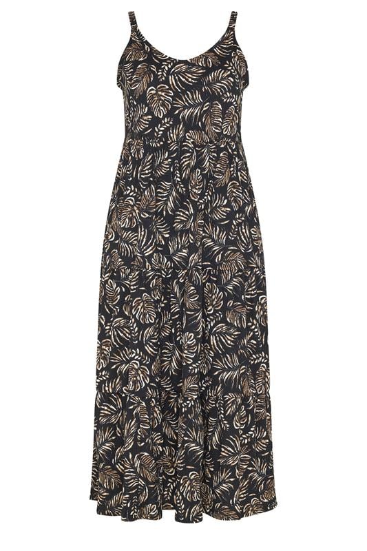 YOURS Plus Size Black Leaf Print Tiered Maxi Dress | Yours Clothing 5
