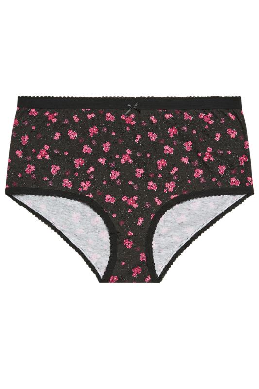 Plus Size 5 PACK Pink & Black Ditsy Floral Print Full Briefs | Yours ...