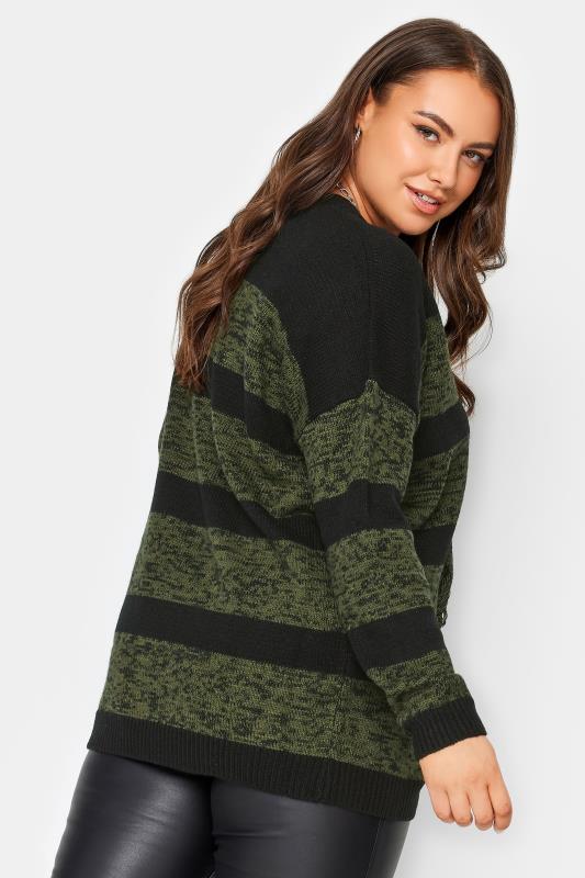 YOURS Curve Plus Size Green Distressed Stripe Jumper | Yours Clothing 3