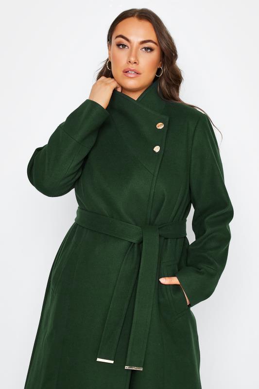 Plus Size Forest Green Belted Wrap Coat | Yours Clothing 4