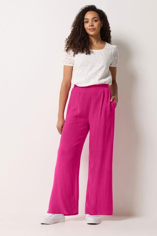 M&Co Pink Linen Wide Leg Trousers | M&Co  1