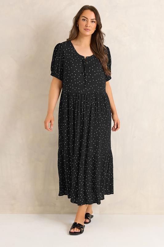 EVANS Plus Size Black Polka Dot Tiered Dress | Evans 1