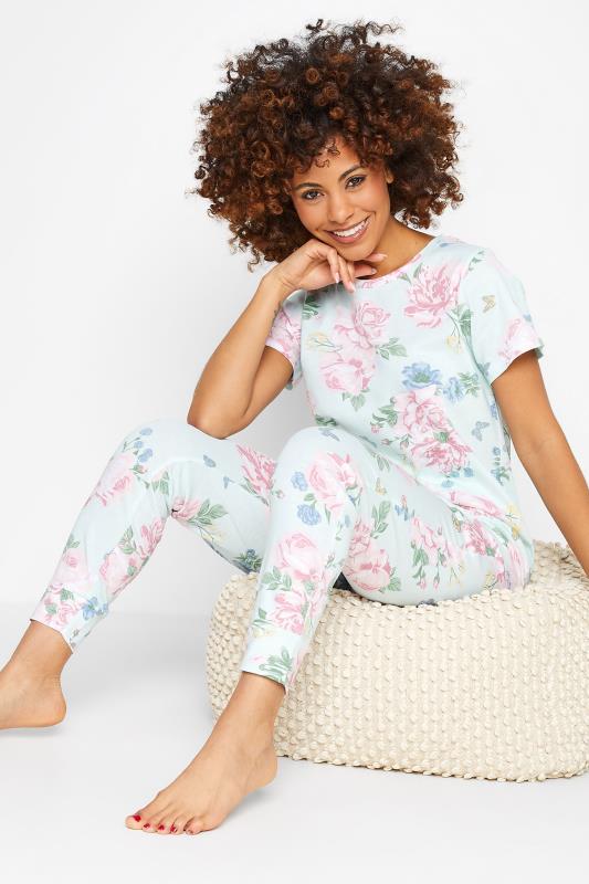 Petite Blue Floral Print Pyjama Set | PixieGirl  3