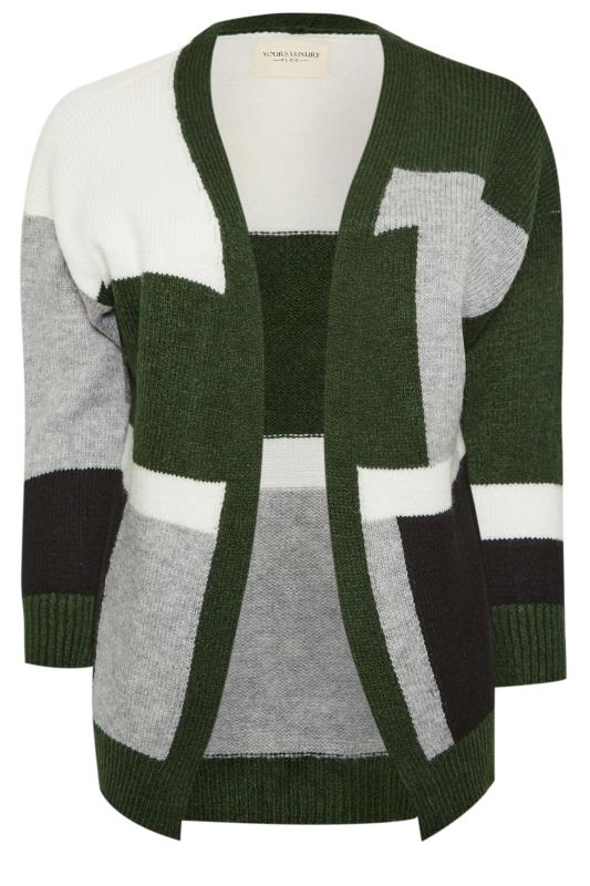 YOURS LUXURY Plus Size Green & White Colourblock Cardigan | Yours Clothing  7