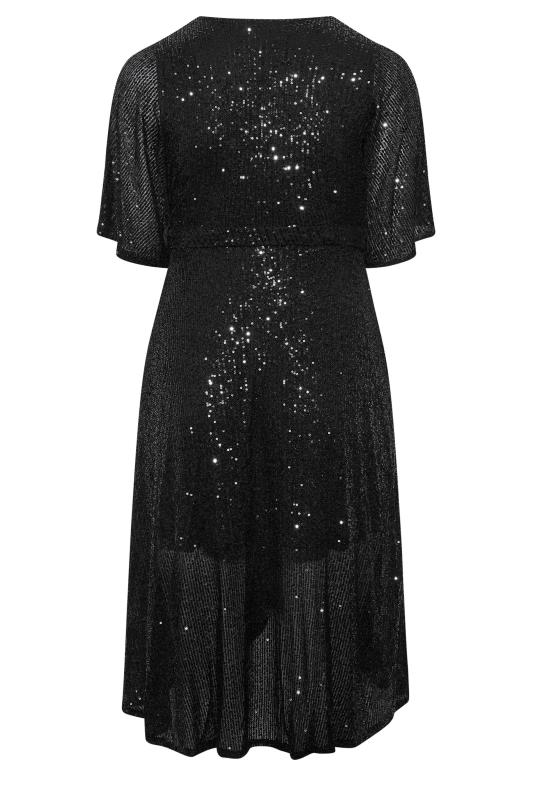YOURS LONDON Plus Size Black Sequin Embellished Double Wrap Dress | Yours Clothing 8