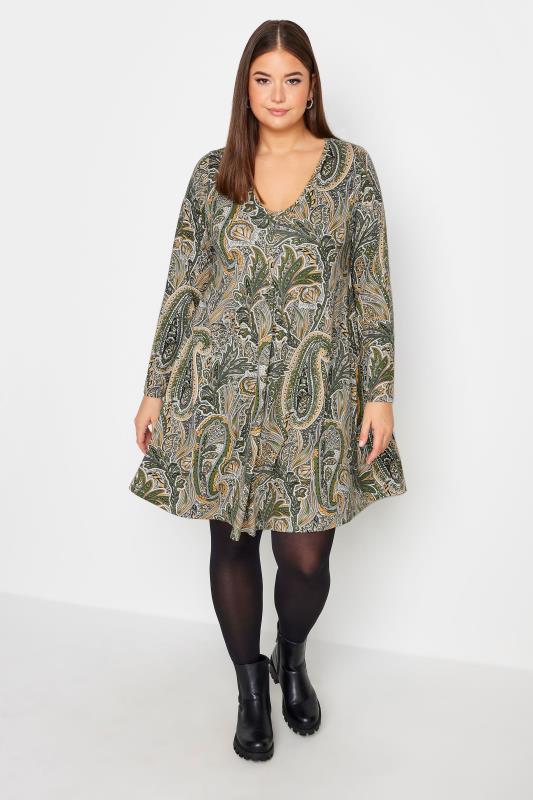 YOURS Plus Size Green Floral Print Swing Mini Dress | Yours Clothing 1