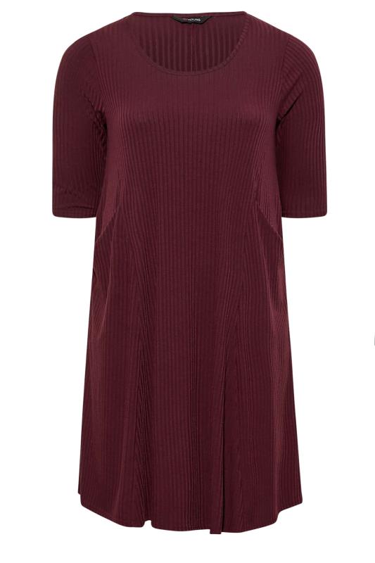 Curve Berry Red Ribbed Drape Pocket Dress | Yours Clothing 6