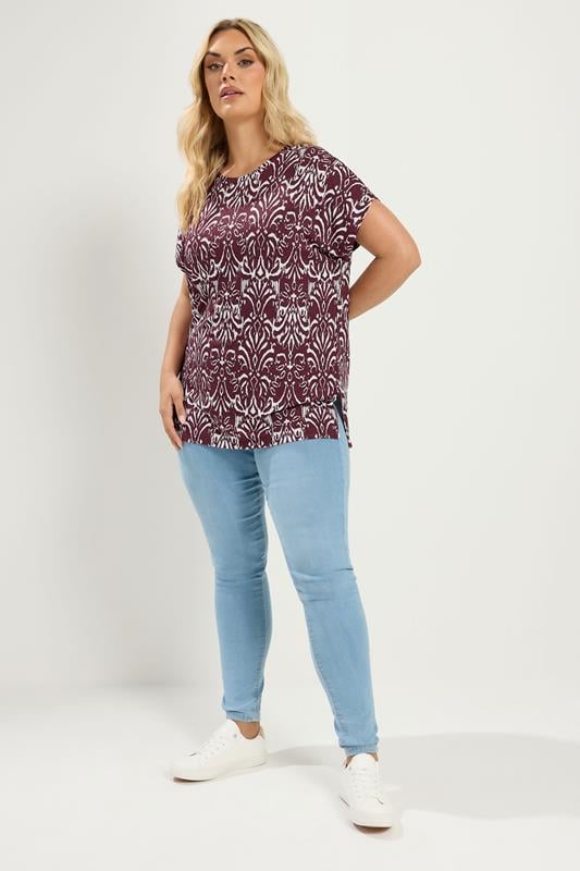 YOURS Plus Size Red Ikat T-Shirt | Yours Clothing 1