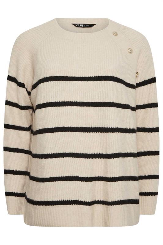 YOURS Plus Size Cream Stripe Button Detail Knitted Jumper | Yours Clothing 7