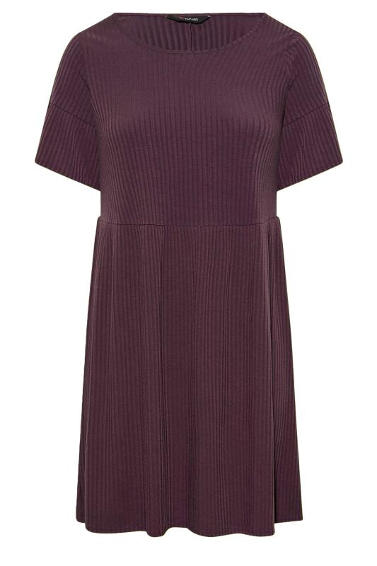 Plus Size Plum Purple Ribbed Smock Dress | Yours Clothing 6