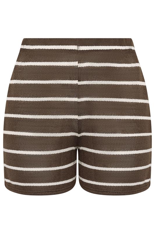 LIMITED COLLECTION Plus Size Chocolate Brown Stripe Crochet Shorts | Yours Clothing 5