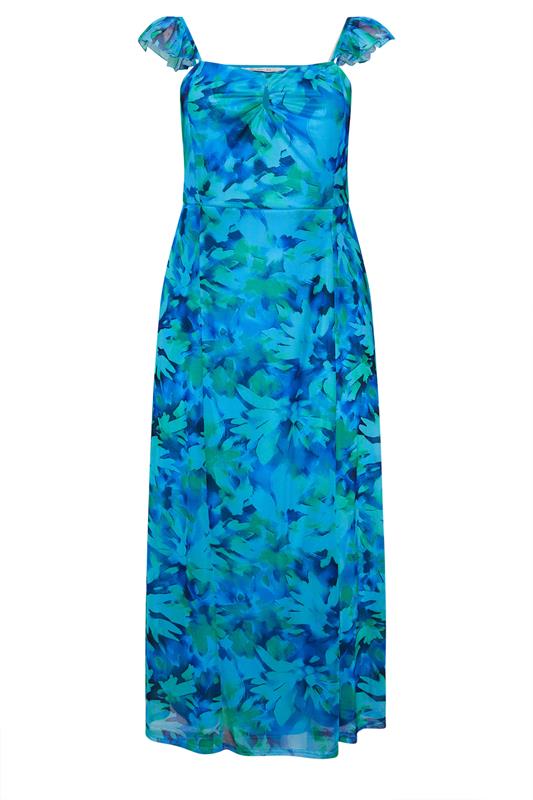YOURS Plus Size Blue Abstract Keyhole Ruffle Dress | Yours Clothing 5