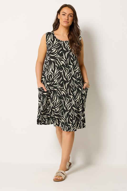 YOURS Plus Size Black Abstract Drape Pocket Dress | Yours Clothing 1