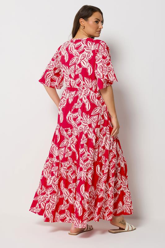 YOURS Plus Size Red Leaf Print Tiered Maxi Dress | Yours Clothing 2