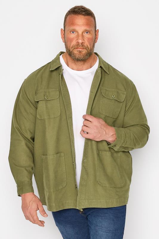 BadRhino Big & Tall Khaki Green Twill Overshirt Jacket 1