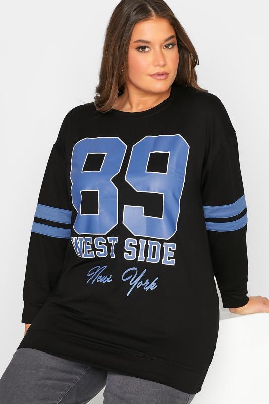 Plus Size Black '89 West Side' Varsity Sweatshirt | Yours Clothing 4