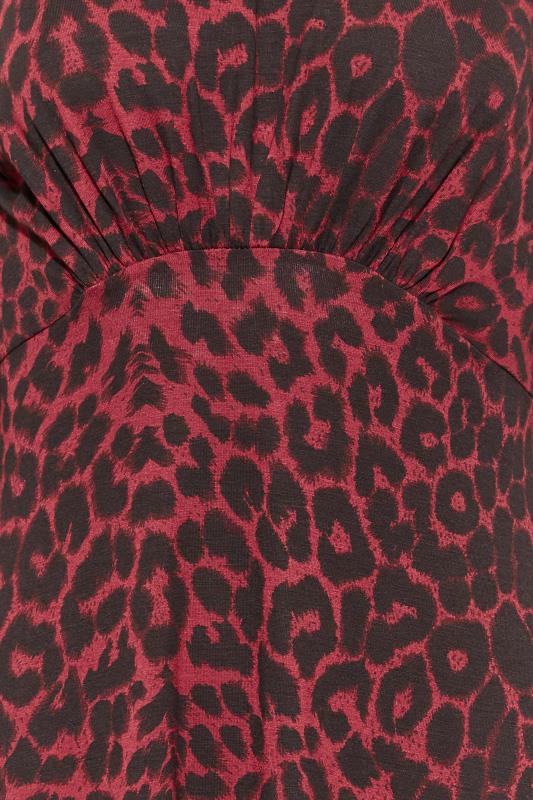Petite Womens Dark Red Leopard Print Midi Dress | PixieGirl 5