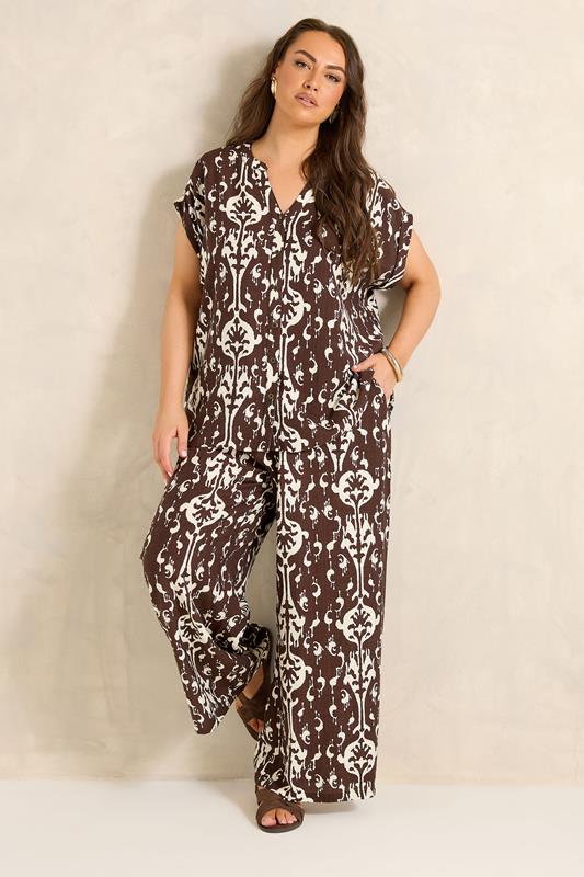 EVANS Plus Size Chocolate Brown Abstract Shirt | Evans 1
