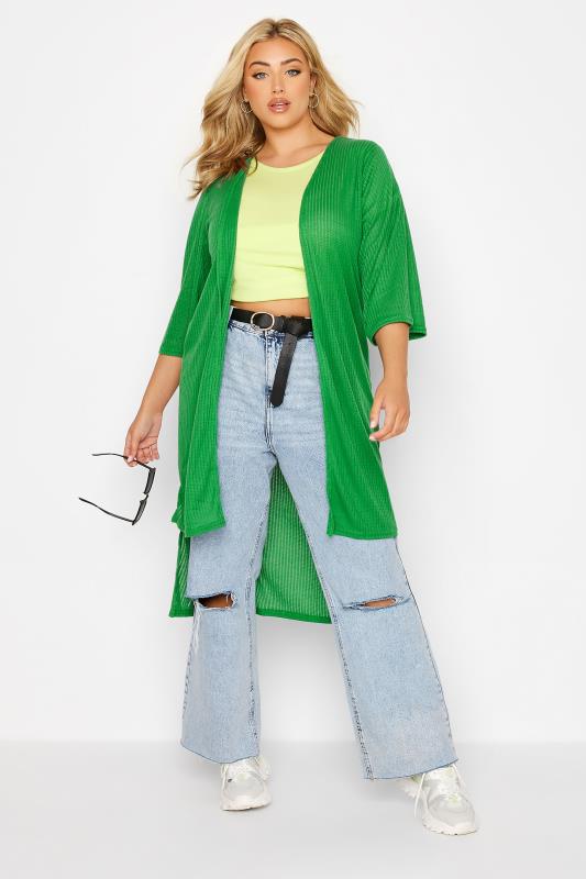 LIMITED COLLECTION Curve Apple Green Longline Dipped Hem Cardigan 2