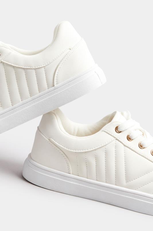 White Quilted Trainers In Extra Wide EEE Fit | Yours Clothing 5