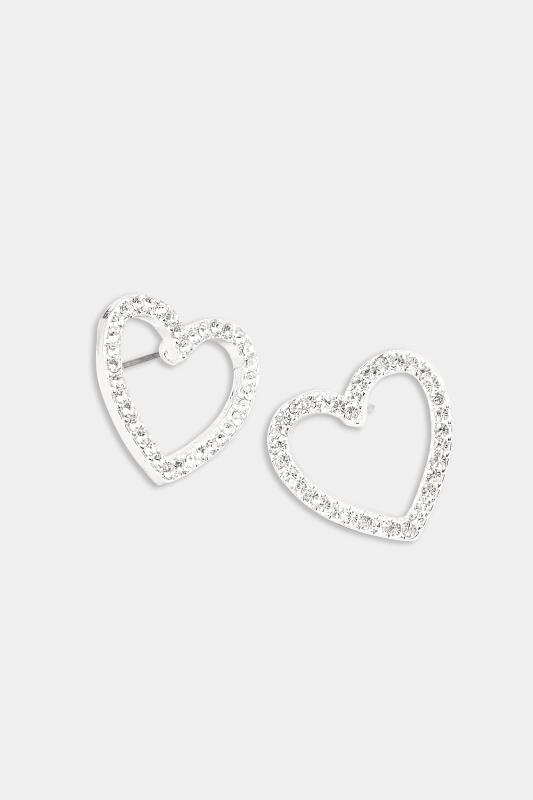 Silver Heart Diamante Earrings | Yours Clothing 3