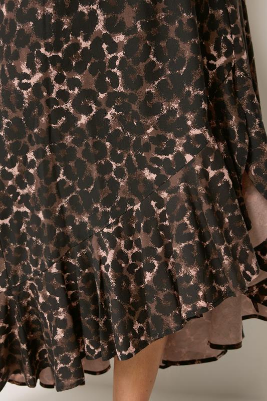 YOURS Plus Size Chocolate Brown Leopard Print Ruffle Skirt | Yours Clothing 4