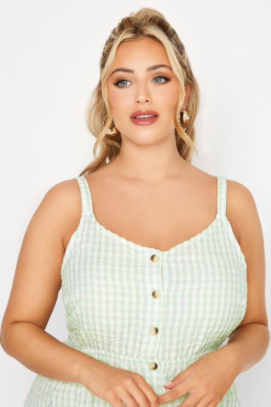 LIMITED COLLECTION Plus Size Green Gingham Button Front Sundress | Yours Clothing  4