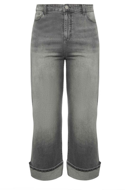 YOURS Plus Size Grey Wide Leg Turn Up Jeans | Yours Clothing  5