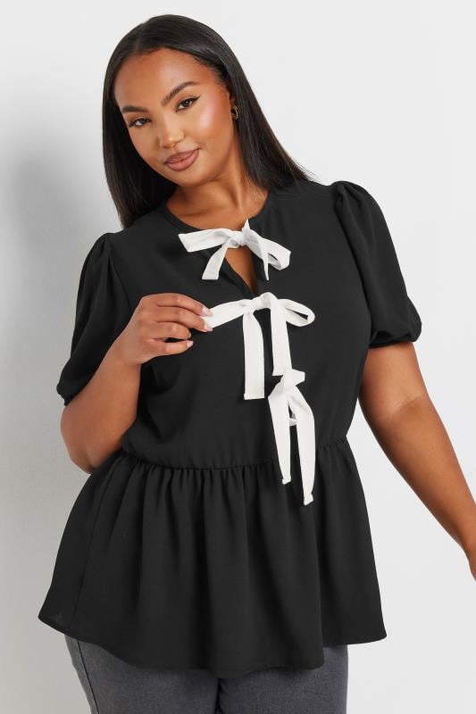 Plus Size  LIMITED COLLECTION Curve Black Peplum Bow Top