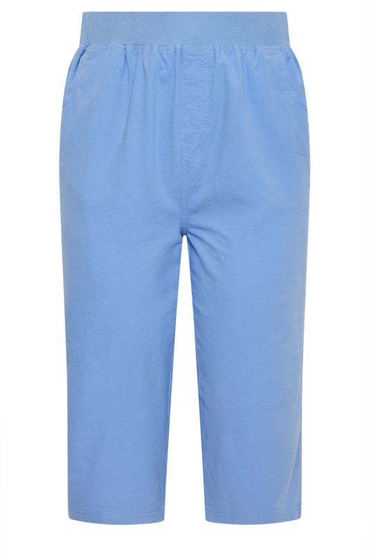 YOURS Plus Size Light Blue Elasticated Cool Cotton Cropped Trousers | Yours Clothing 5