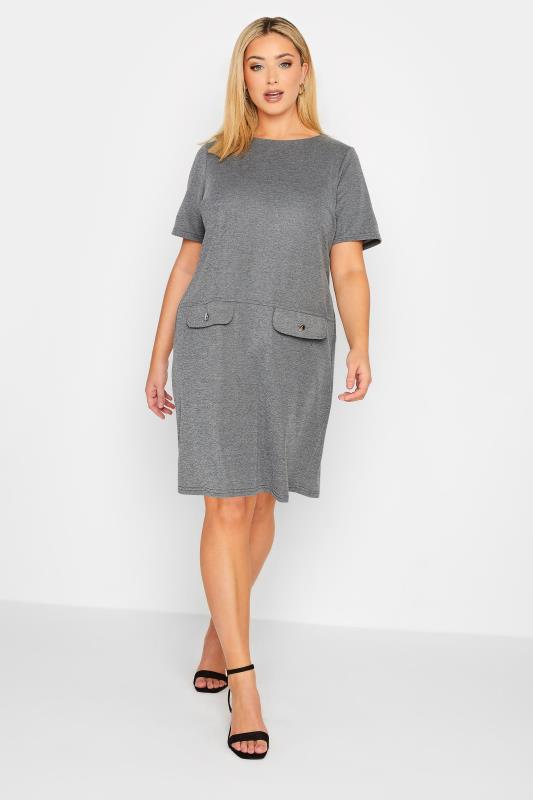  YOURS Curve Grey Knitted Pocket Dress