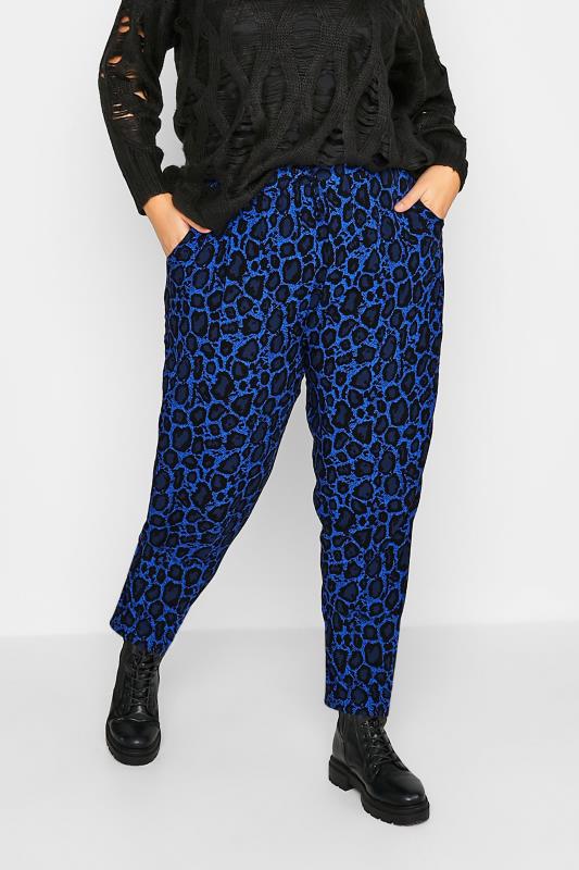 Plus Size  Curve Blue Leopard Printed Trousers