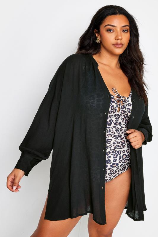 Grande Taille YOURS Curve Black Button Up Beach Shirt